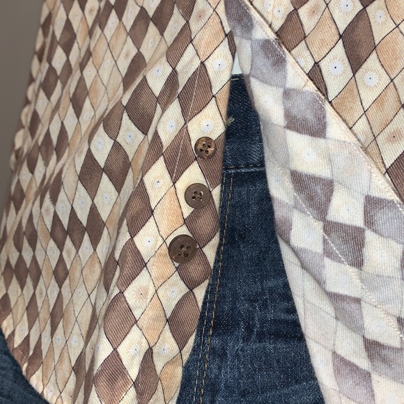 Perry Ellis Button Down Long Sleeve Shirt, Tan, Brown and Cream color - Picture 6 of 8